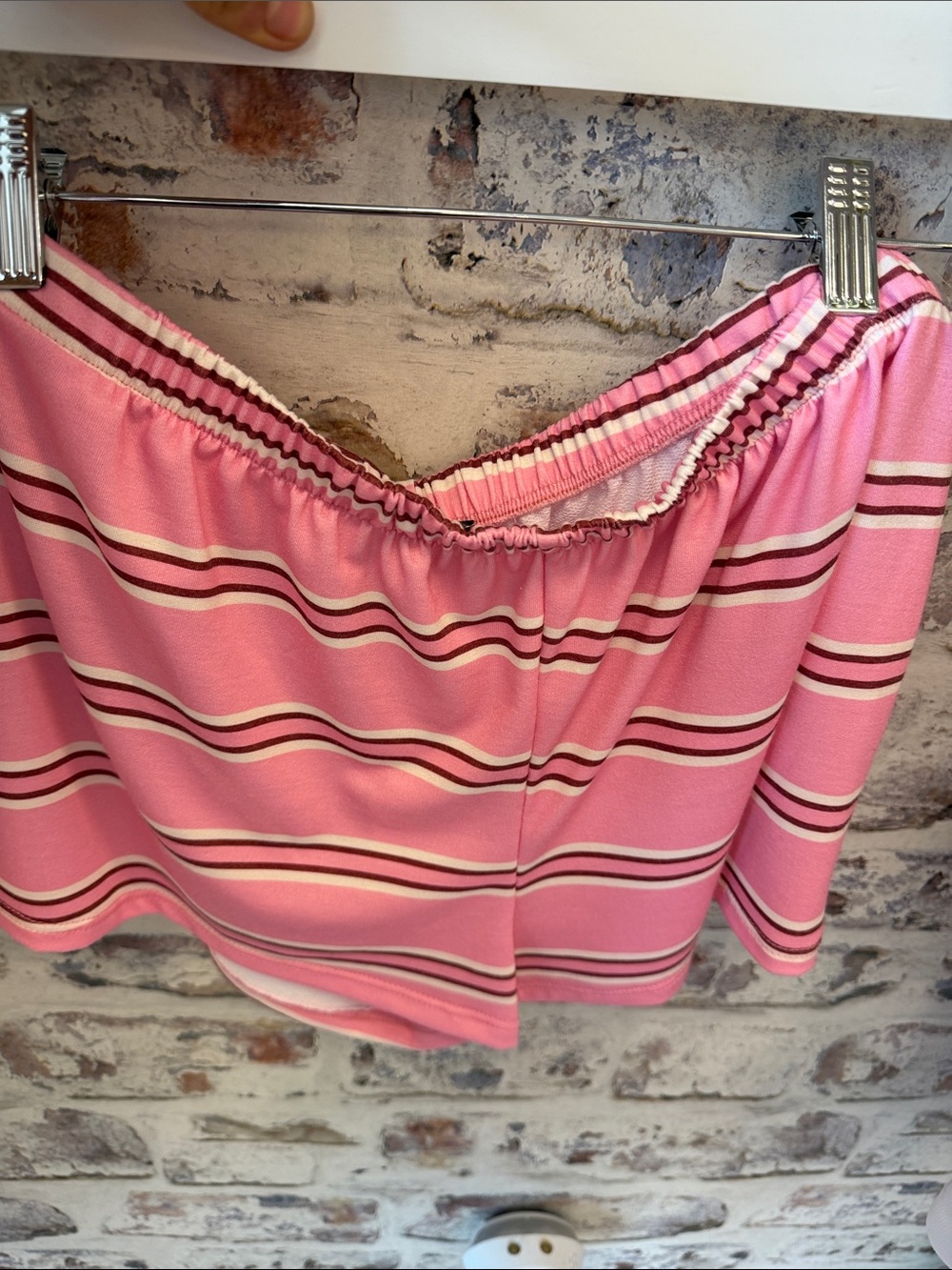 Pink Striped Elastic Waist Shorts